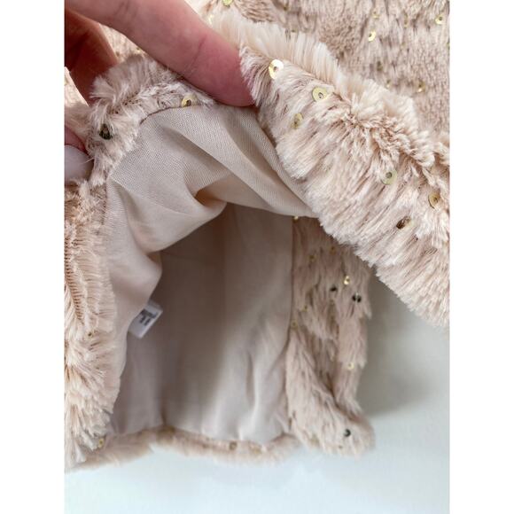 Y2K Faux Fur Bolero Jacket Sz L Forever 21 VTG Gold Sequin Cropped Penny Lane - Picture 7 of 8